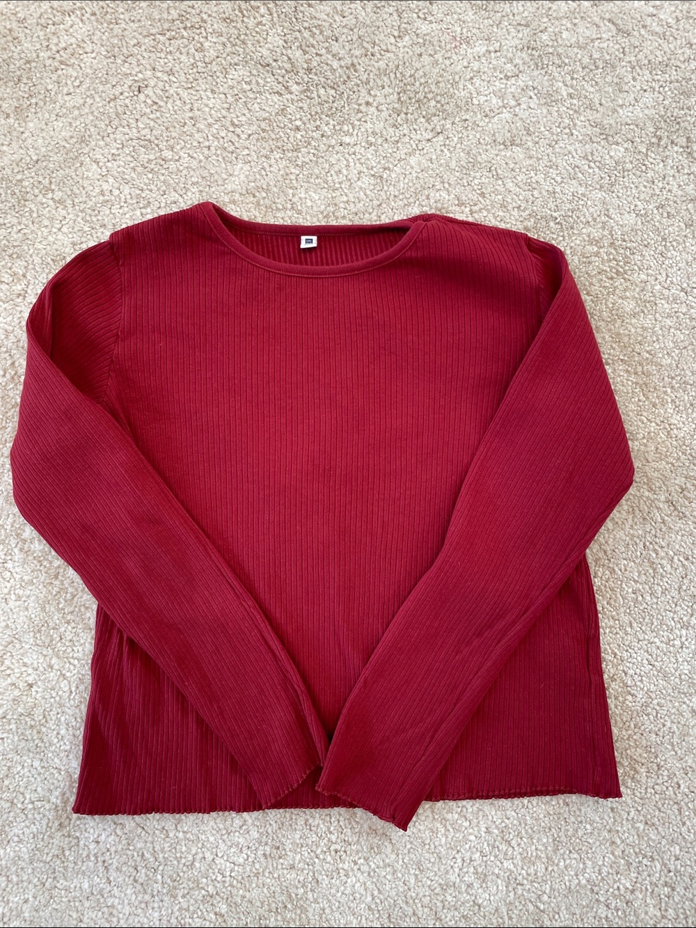 Kids Uniqlo Ribbed Long Sleeve Crewneck Top - Red